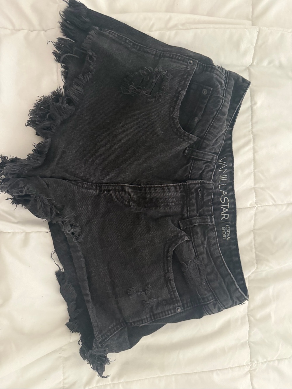 Vanilla Star Black Distressed Frayed Hem Denim Shorts